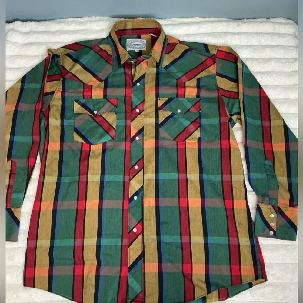 Vintage Plaid Pearl Snap Western Shirt Mens 17 34/35 Cowboy Ranch - Picture 3 of 9